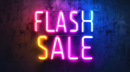 A neon sign that says flash sale in a dark room, AIの素材
