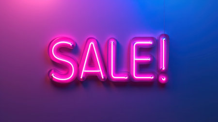 A neon sign that says sale in pink and purple, AIの素材