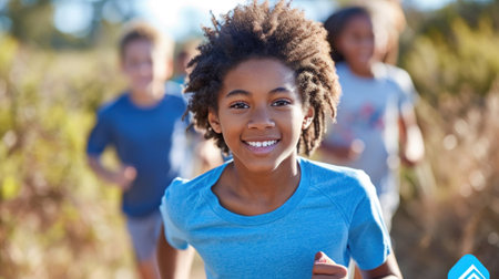 A group of children running in a field with smiles on their faces, AIの素材