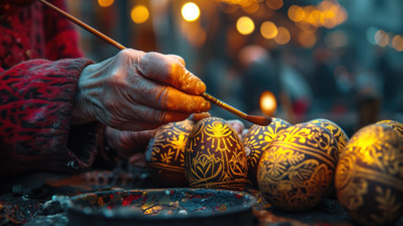 A person painting eggs with a brush on easter, AIの素材