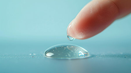 A finger is touching a drop of water on the surface, AIの素材