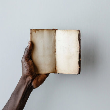A person holding an old book in their hand, AIの素材