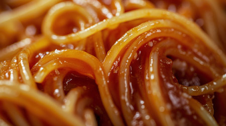 A close up of a pile of spaghetti with sauce on it, AIの素材