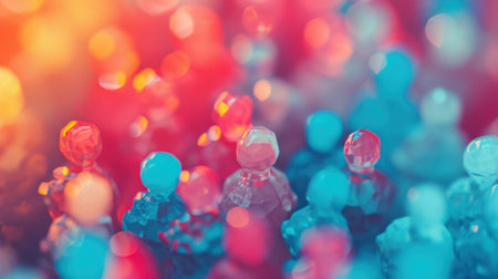 A group of small figurines are in a colorful background, AIの素材