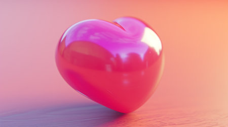 A shiny heart shaped object on a wooden surface with pink background, AIの素材