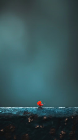 A red flower sitting on a ledge with some water, AIの素材