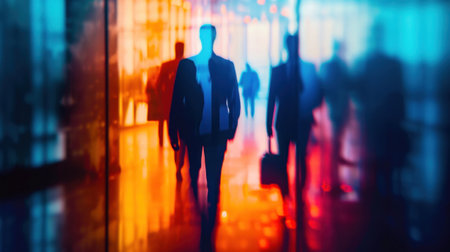 A blurry image of a group of people walking down the street, AIの素材