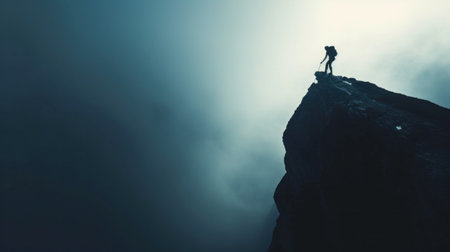 Foto de A person standing on top of a cliff with their back turned, AI - Imagen libre de derechos