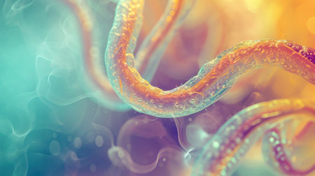 A close up of a colorful, abstract image with an orange and yellow snake, AIの素材