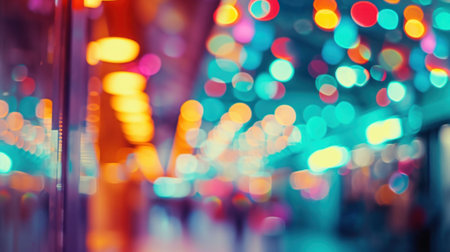 A blurry picture of a street with lights and people, AIの素材