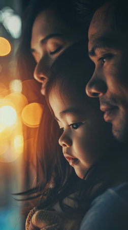 A man and woman holding a child in front of them, AIの素材
