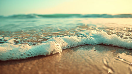 A close up of a wave crashing on the beach, AIの素材