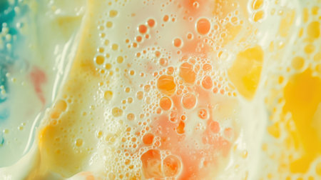 A close up of a colorful liquid with bubbles and foam, AIの素材