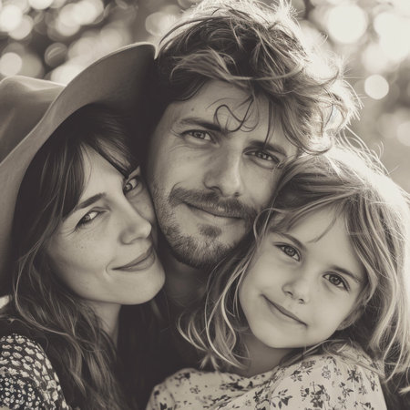 A man and woman with two children pose for a picture, AIの素材