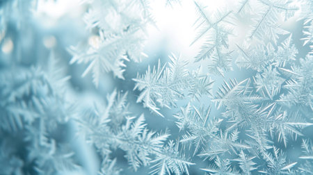 A close up of a frosted window with snowflakes on it, AIの素材