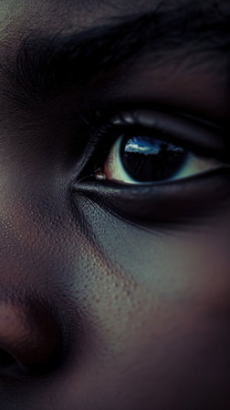 A close up of a black mans face with his eyes open, AIの素材