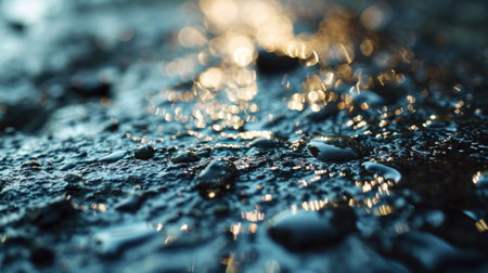 A close up of a wet surface with some shiny spots, AIの素材