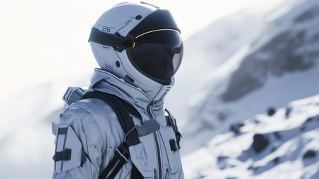 A man in a space suit standing on top of some snow, AIの素材