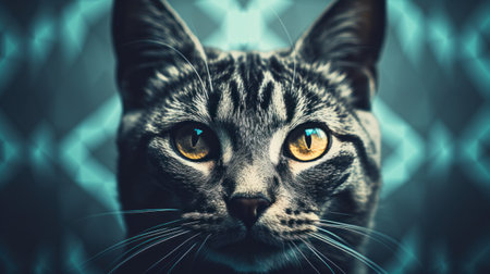 A close up of a cat with yellow eyes staring at the camera, AIの素材