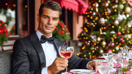 A man in a tuxedo holding up his glass of wine, AIの素材
