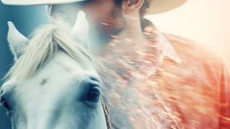 A man in a cowboy hat and white shirt with his horse, AIの素材