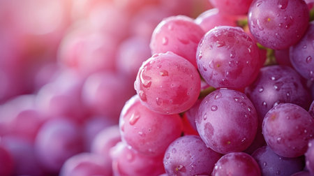 A close up of a bunch of grapes with water droplets on them, AIの素材