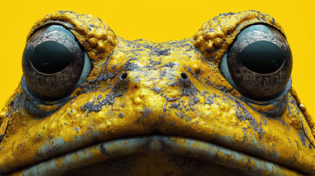 A close up of a yellow frog with big eyes and no mouth, AIの素材