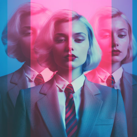 A woman in a suit and tie with her eyes closed, AIの素材