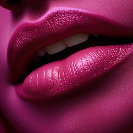 A close up of a womans lips with bright pink lipstick, AIの素材