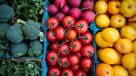 A variety of a display with different fruits and vegetables, AIの素材