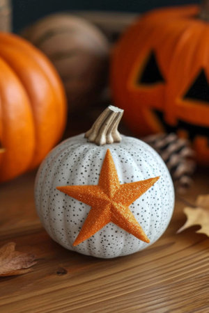 A close up of a pumpkin with star on top and another one, AIの素材