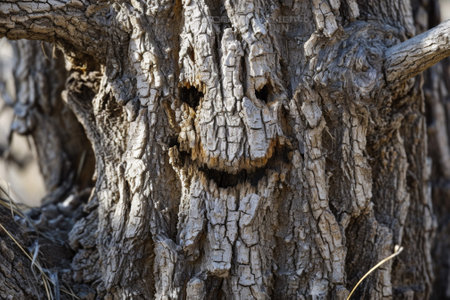 A tree with a smiley face carved into its bark, AIの素材