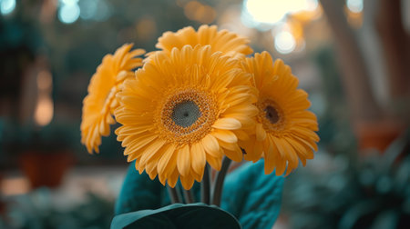 A close up of a bunch of yellow flowers in the sun, AIの素材