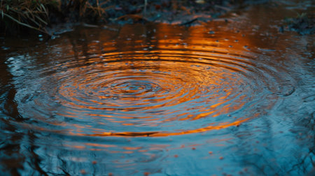 A close up of a water drop in the middle of some grass, AIの素材