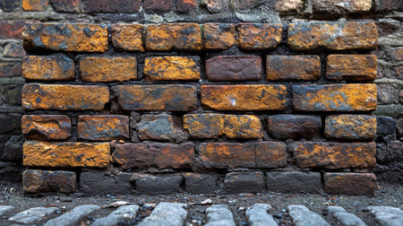 A brick wall with a yellow and white sign on it, AIの素材