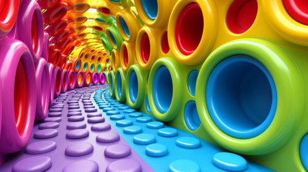 A colorful tunnel with many different colored balls and holes, AIの素材