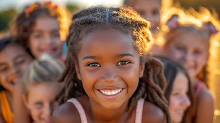 A group of children are smiling for the camera in a circle, AIの素材