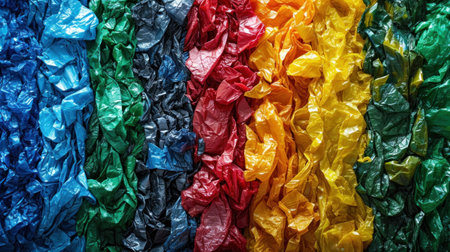 A pile of colorful plastic bags are stacked on top of each other, AIの素材