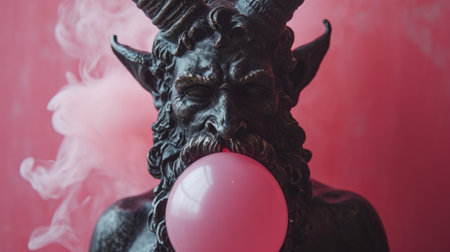 A statue with a balloon in its mouth and smoke coming out of it, AIの素材
