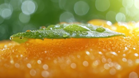 A close up of a leaf with water droplets on it, AIの素材