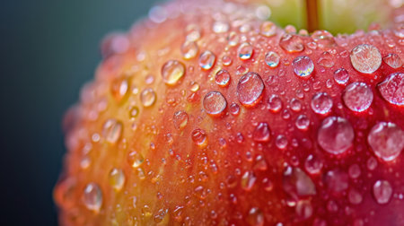 A close up of a red apple with water droplets on it, AIの素材
