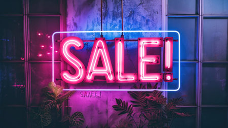 A neon sign that says sale in front of a building, AIの素材