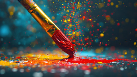 A paint brush is being used to spread red and yellow colored liquid, AIの素材