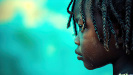 A close up of a young girl with braids looking off into the distance, AIの素材