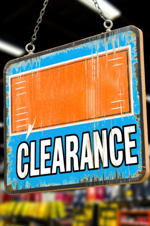 A sign hanging in a store that says clearance, AIの素材