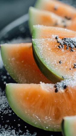 A close up of slices of watermelon with sugar sprinkled on them, AIの素材