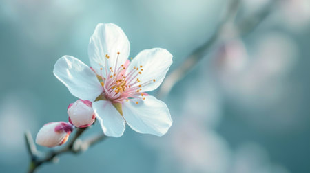 A close up of a flower with white petals and pink stamen, AIの素材