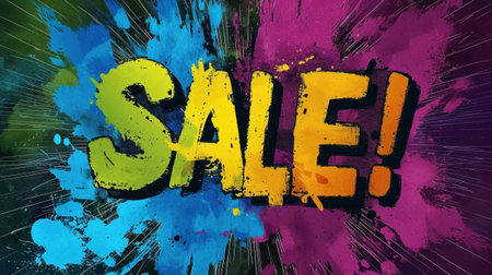 A colorful sale sign with the word sold in bright colors, AIの素材