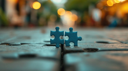 Two pieces of a puzzle sitting on top of some bricks, AIの素材