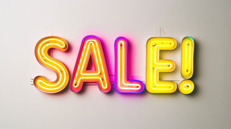 A neon sign that says sale in bright colors, AIの素材